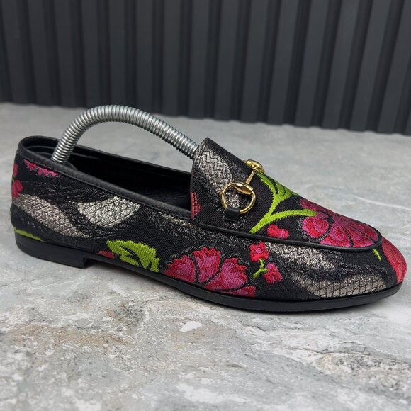 GUCCI Horsebit Jordaan Loafer Flower Multicolor Lurex Fabric 6.5 US or 36.5 EUR - Picture 3 of 13